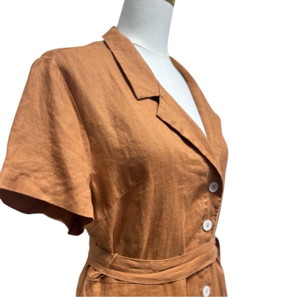 Quince 100% European Linen Button-Front Terracotta Midi Dress Size Large - Picture 4 of 9